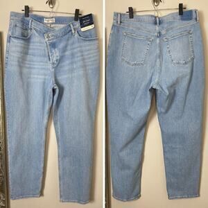 NWT ABERCROMBIE JEANS 33 CURVE LOVE CRISS CROSS DAD HIGH RISE BUTTON FLY BLUE